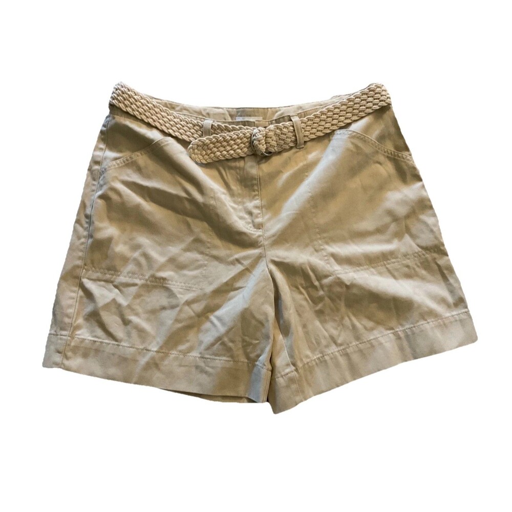 Charter Club Bermuda Shorts Women’s Khaki Beige Braided Belt Casual Size 14